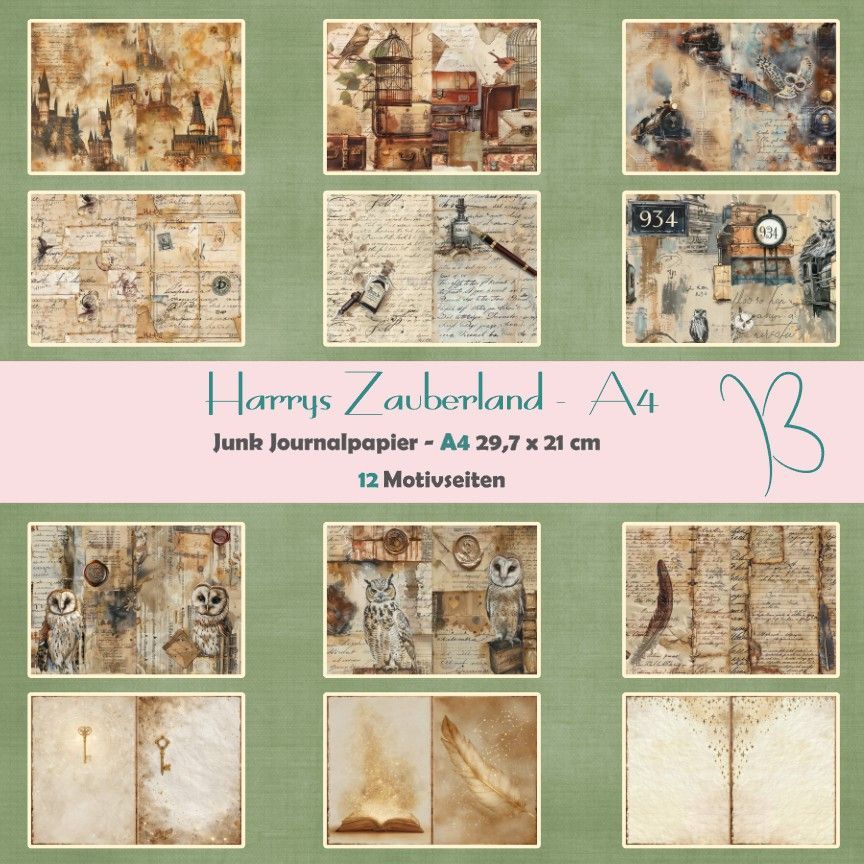Harrys Zauberland - A4 -  Junk Journal Seiten - 12 Seiten