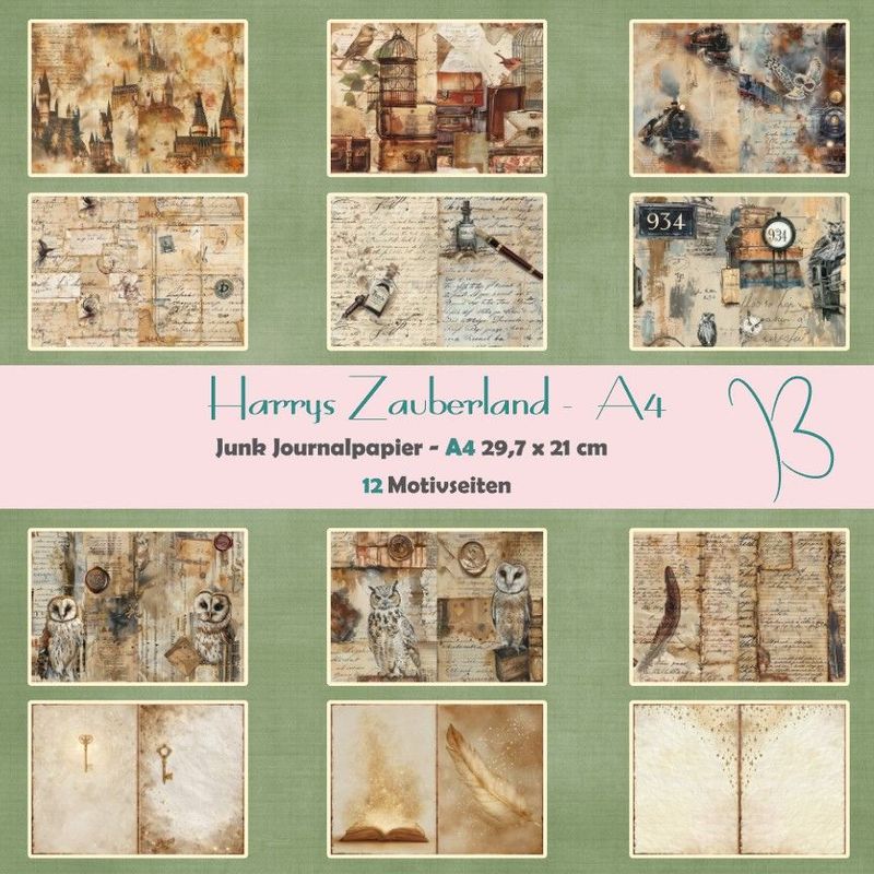 Harrys Zauberland - A4 -  Junk Journal Seiten - 12 Seiten