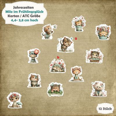 Milo im Frühlingsglück - Katze - Karten / ATC Größe - 12 Stanzteile - Die Cut