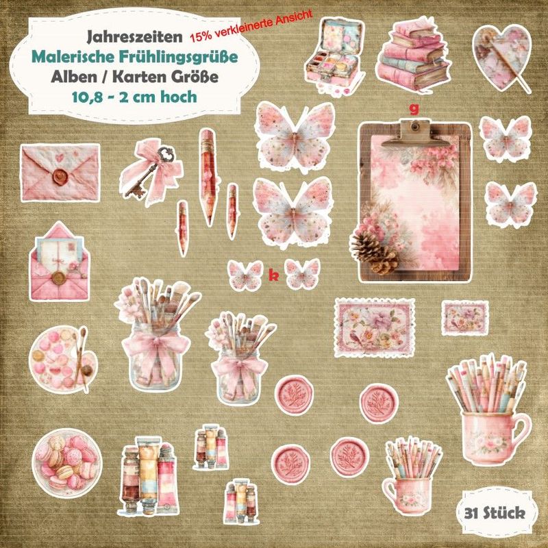 Malerische Frühlingsgrüße  - Alben / Karten Größe - 31 Stanzteile - Die Cuts