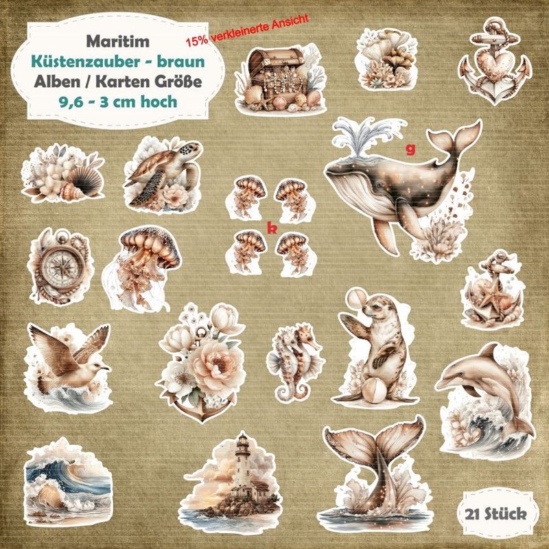 Küstenzauber - braun  - Alben / Karten Größe - 21 Stanzteile - Die Cut