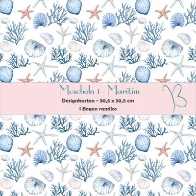 Maritim 2 - Muscheln - Designkarton - 30,5 x 30,5 cm - randlos - 1 Bogen