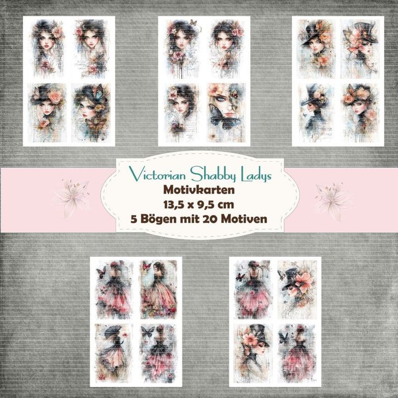 Victorian Shabby Ladys - Kartenset - 160g - 9 x 13,5 cm - 20 Motive - 5 Bögen