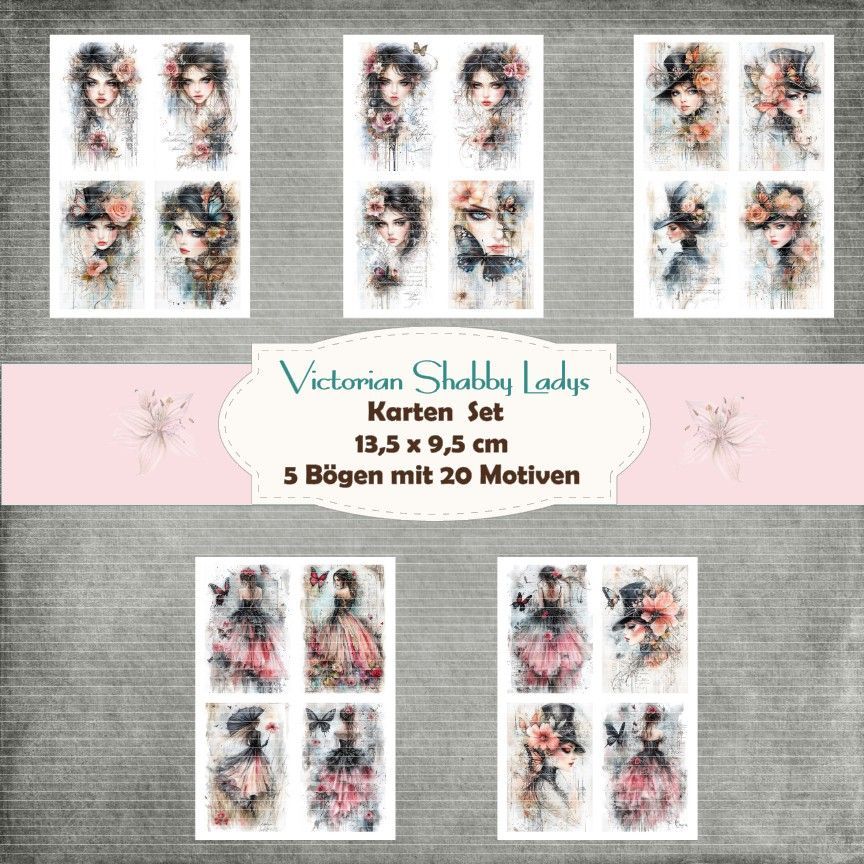 Victorian Shabby Ladys - Kartenset - 160g /A4 - 20 Motive - 5 Bögen