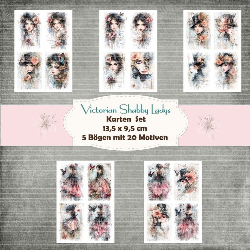 Victorian Shabby Ladys - Kartenset - 160g /A4 - 20 Motive - 5 Bögen