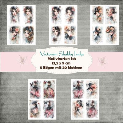Victorian Shabby Ladys - Motivkarten Set - 160g - 9 x 13,5 cm - 20 Motive - 5 Bögen Victorian Shabby Ladys - Motivkarten Set - 160g - 9 x 13,5 cm - 20 Motive - 5 Bögen