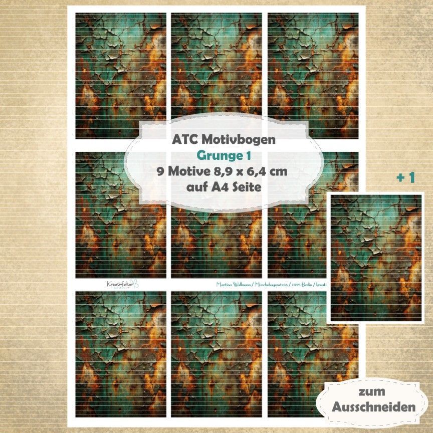 Grunge 1 - ATC Motivbogen - A4 - 1 Seite mit 9 Motiven Grunge 1 - ATC Motivbogen - A4 - 1 Seite mit 9 Motiven
