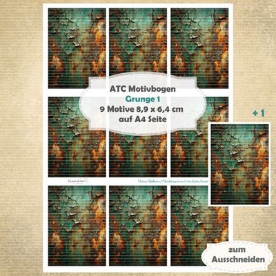 Grunge 1 - ATC Motivbogen - A4 - 1 Seite mit 9 Motiven Grunge 1 - ATC Motivbogen - A4 - 1 Seite mit 9 Motiven
