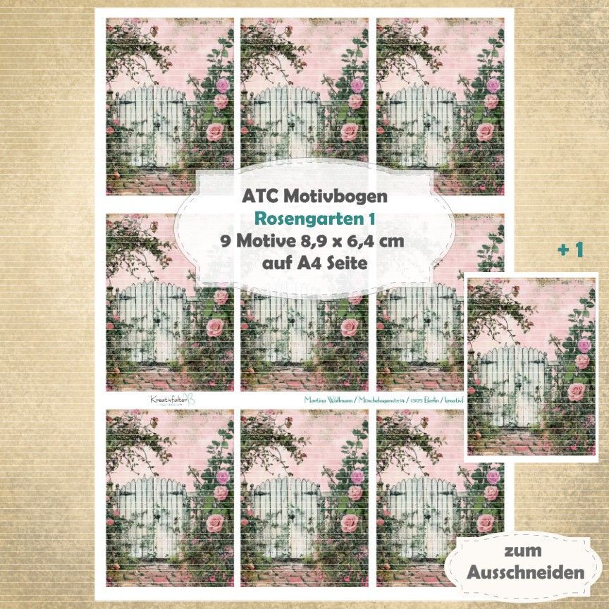 Rosengarten 1 - ATC Motivbogen - A4 - 1 Seite mit 9 Motiven