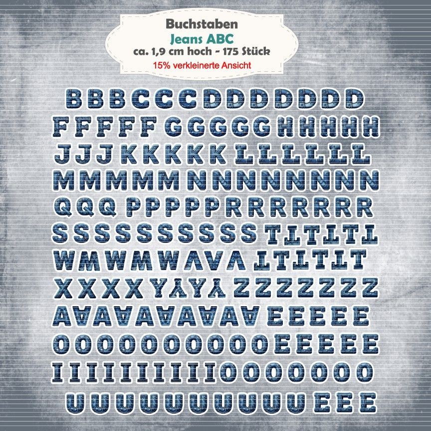 Jeans ABC - Alben / Karten / ATC Größe - 175 Stanzteile - Die Cuts
