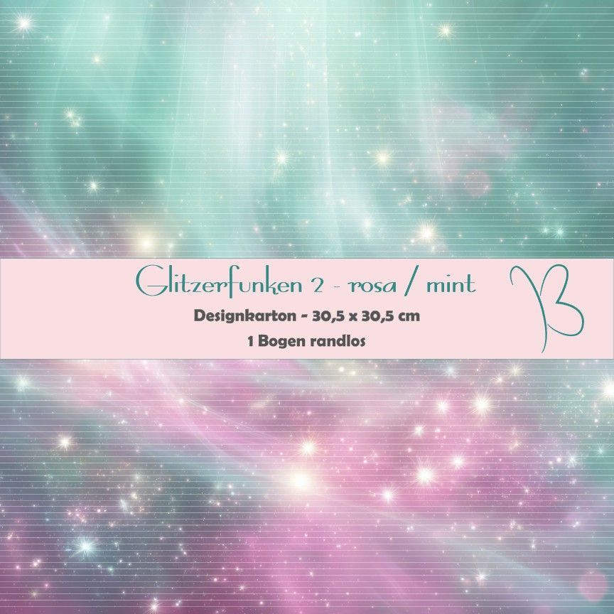Glitzerfunken - rosa/mint - Designkarton - 30,5 x 30,5 cm - randlos - 1 Bogen