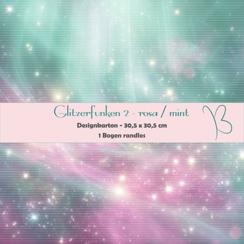 Glitzerfunken - rosa/mint - Designkarton - 30,5 x 30,5 cm - randlos - 1 Bogen