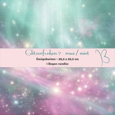 Glitzerfunken 2 - rosa/mint - Designkarton - 30,5 x 30,5 cm - randlos - 1 Bogen