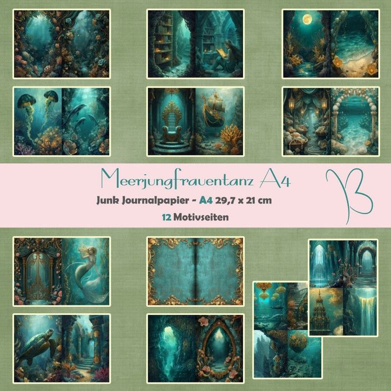 Meerjungfrauentanz - A4 -  Junk Journal Seiten - 12 Seiten