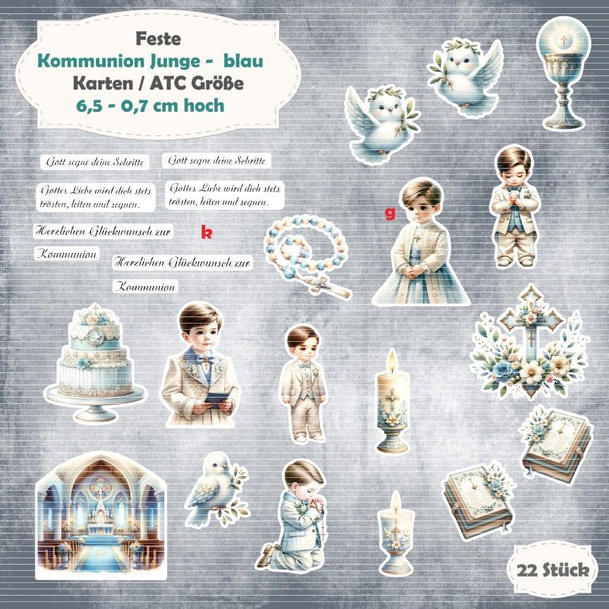 Kommunion Junge - blau - 300g - Alben / Karten / ATC Größe - 22 Stanzteile - Die Cut