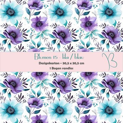 Blumen 15 - lila/blau - Designkarton - 30,5 x 30,5 cm - randlos - 1 Bogen Blumen 15 - lila/blau - Designkarton - 30,5 x 30,5 cm - randlos - 1 Bogen