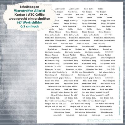 Schriftbogen Wortstreifen Allerlei - 300g - schwarz auf weiß - 147 Textschilder