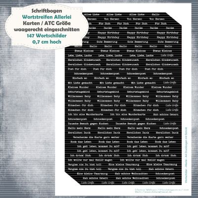 Schriftbogen Wortstreifen Allerlei - 300g - weiß auf schwarz - 147 Textschilder
