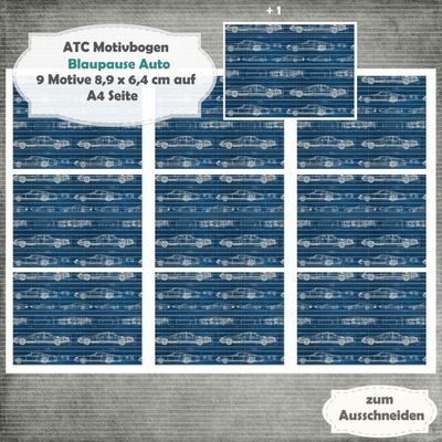 Blaupause Auto - ATC Motivbogen - A4 - 1 Seite mit 9 Motiven Blaupause Auto - ATC Motivbogen - A4 - 1 Seite mit 9 Motiven