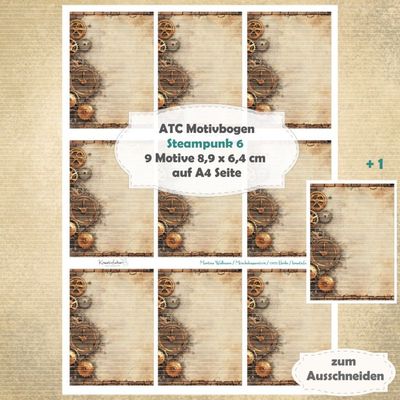 Steampunk 6 - ATC Motivbogen - A4 - 1 Seite mit 9 Motiven* Steampunk 6 - ATC Motivbogen - A4 - 1 Seite mit 9 Motiven*