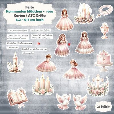 Kommunion Mädchen - rosa - 300g - Alben / Karten / ATC Größe - 21 Stanzteile - Die Cut