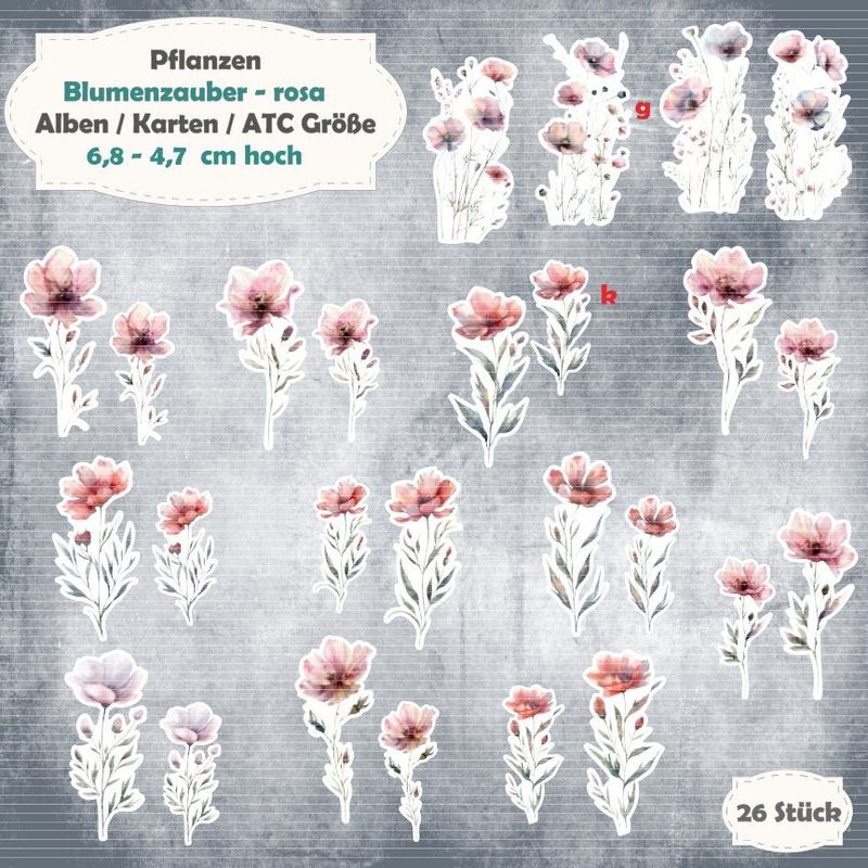 Blumenzauber - rosa - 300g - Alben / Karten / ATC Größe - 26 Stanzteile - Die Cuts