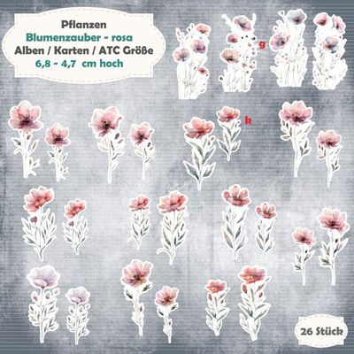 Blumenzauber - rosa - Alben / Karten / ATC Größe - 26 Stanzteile - Die Cuts