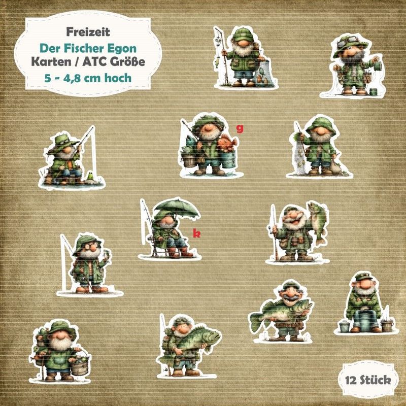 Der Fischer Egon - Angeln - 210g - Karten / ATC Größe - 12 Stanzteile - Die Cuts