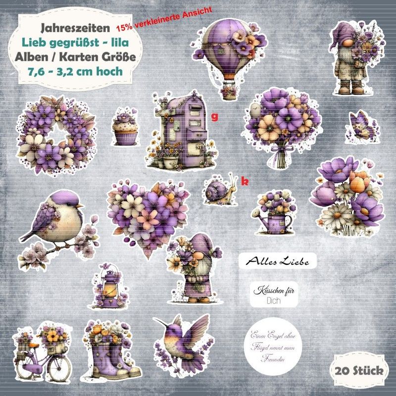 Lieb gegrüßst - lila - 210g - Karten Größe - 20 Stanzteile - Die Cut