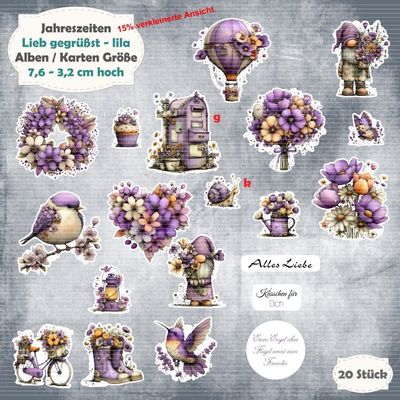 Lieb gegrüßst - lila - 210g - Karten Größe - 20 Stanzteile - Die Cut