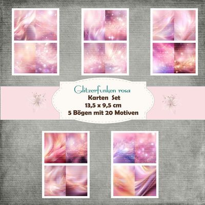 Glitzerfunken rosa - Karten Set - 160g - 9,5 x 13,5 cm - 20 Motive - 5 Bögen Glitzerfunken rosa - Karten Set - 160g - 9,5 x 13,5 cm - 20 Motive - 5 Bögen