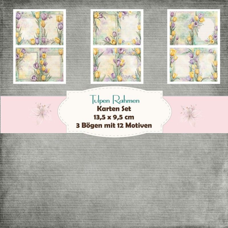 Tulpen Rahmen - Kartenset - 160g - 9,5 x 13,5 cm - 12 Motive - 3 Bögen