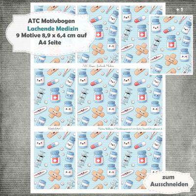 Lachende Medizin - ATC Motivbogen - A4 - 1 Seite mit 9 Motiven Lachende Medizin - ATC Motivbogen - A4 - 1 Seite mit 9 Motiven