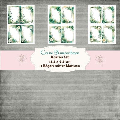 Grüne Blumenrahmen - Karten Set - 160g - 9,5 x 13,5 cm - 12 Motive - 3 Bögen Grüne Blumenrahmen - Karten Set - 160g - 9,5 x 13,5 cm - 12 Motive - 3 Bögen