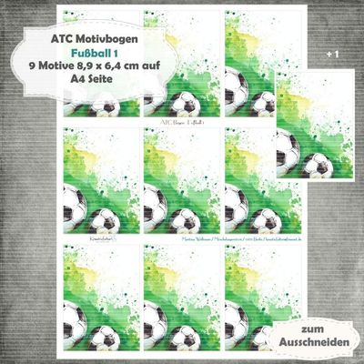 Fußball 1 - ATC Motivbogen - A4 - 1 Seite mit 9 Motiven Fußball 1 - ATC Motivbogen - A4 - 1 Seite mit 9 Motiven