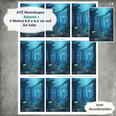 Atlantis 1 - ATC Motivbogen - A4 Hochformat - 1 Seite mit 9 Motiven Atlantis 1 - ATC Motivbogen - A4 Hochformat - 1 Seite mit 9 Motiven