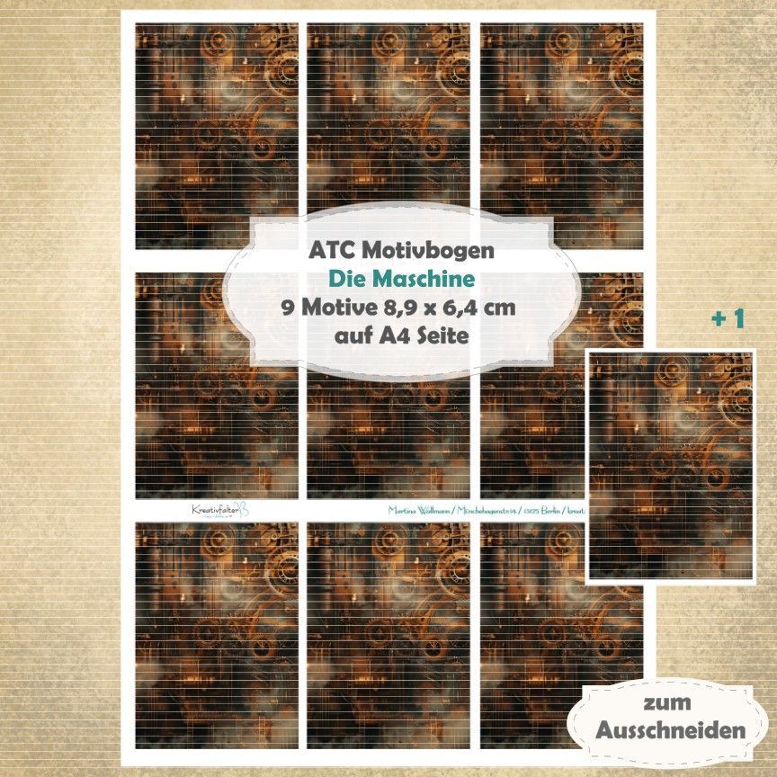 Die Maschine - ATC Motivbogen - A4 - 1 Seite mit 9 Motiven Die Maschine - ATC Motivbogen - A4 - 1 Seite mit 9 Motiven