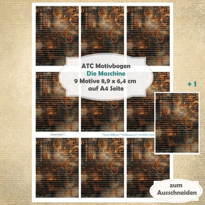 Die Maschine - ATC Motivbogen - A4 - 1 Seite mit 9 Motiven Die Maschine - ATC Motivbogen - A4 - 1 Seite mit 9 Motiven