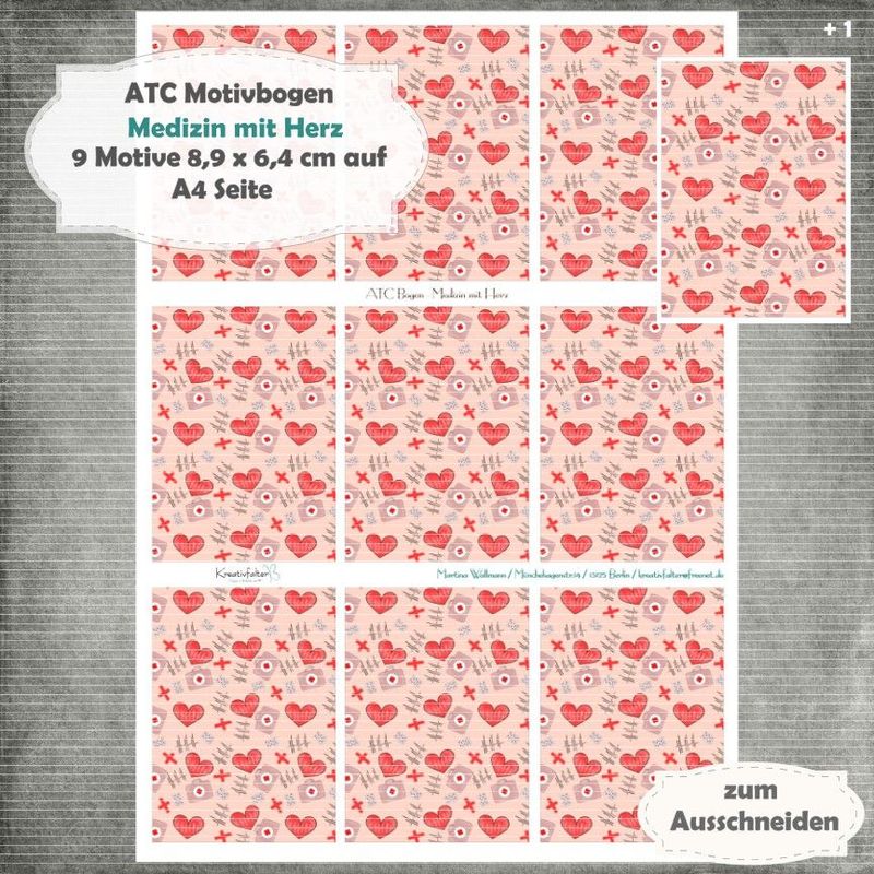 Medizin mit Herz - ATC Motivbogen - A4 - 1 Seite mit 9 Motiven Medizin mit Herz - ATC Motivbogen - A4 - 1 Seite mit 9 Motiven