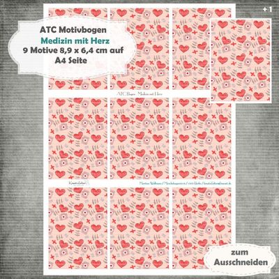 Medizin mit Herz - ATC Motivbogen - A4 - 1 Seite mit 9 Motiven Medizin mit Herz - ATC Motivbogen - A4 - 1 Seite mit 9 Motiven
