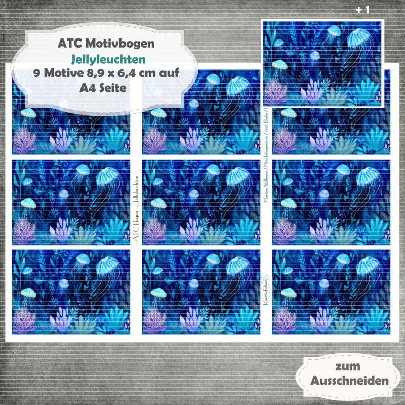 Jellyleuchten - ATC Motivbogen - A4 Hochformat - 1 Seite mit 9 Motiven