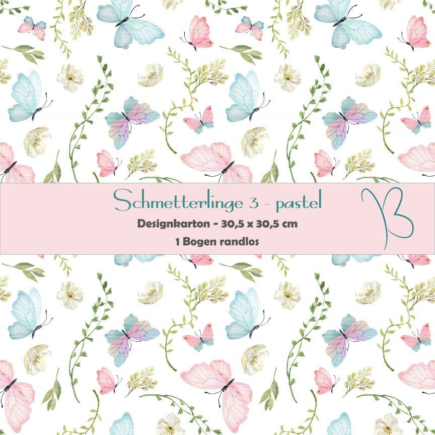 Schmetterlinge 3 - pastel - Designkarton - 30,5 x 30,5 cm - randlos - 1 Bogen Schmetterlinge 3 - pastel - Designkarton - 30,5 x 30,5 cm - randlos - 1 Bogen