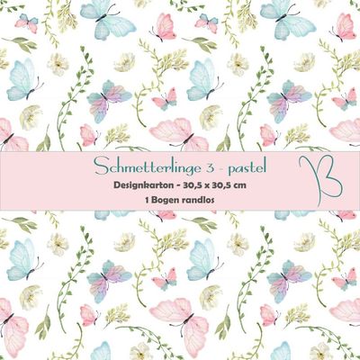Schmetterlinge 3 - pastel - Designkarton - 30,5 x 30,5 cm - randlos - 1 Bogen Schmetterlinge 3 - pastel - Designkarton - 30,5 x 30,5 cm - randlos - 1 Bogen