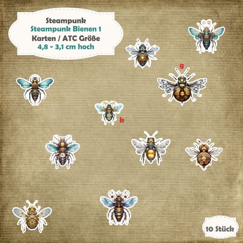 Steampunk Bienen - 300g - Karten / ATC Größe - 10 Stanzteile - Die Cuts Steampunk Bienen - 300g - Karten / ATC Größe - 10 Stanzteile - Die Cuts