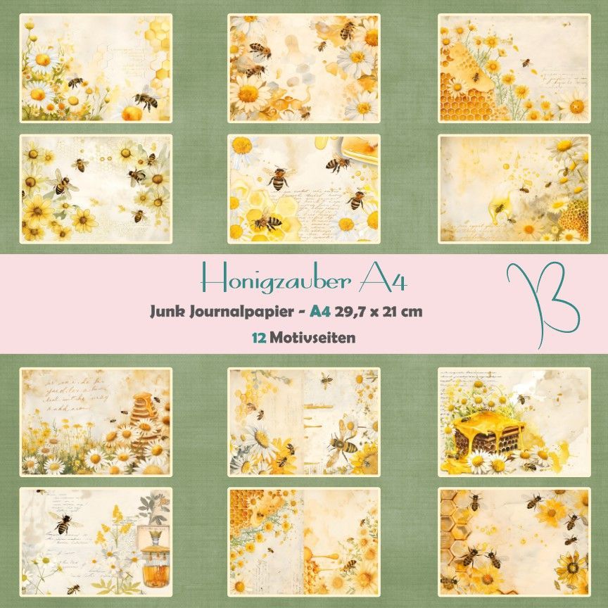 Honigzauber - A4 - Junk Journal Seiten - 12 Seiten Honigzauber - A4 - Junk Journal Seiten - 12 Seiten