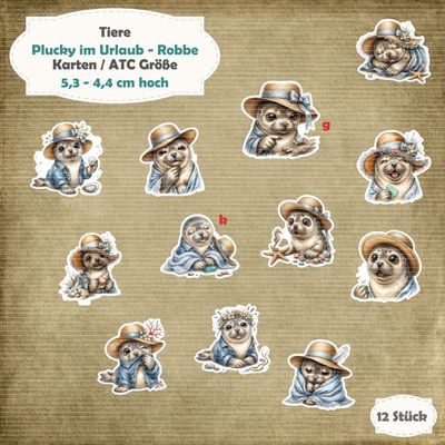 Plucky im Urlaub - Karten / ATC Größe - 12 Stanzteile - Die Cuts