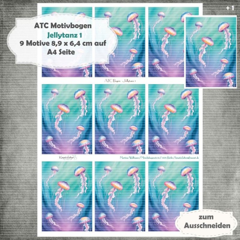 Jellytanz 1 - ATC Motivbogen - A4 Hochformat - 1 Seite mit 9 Motiven