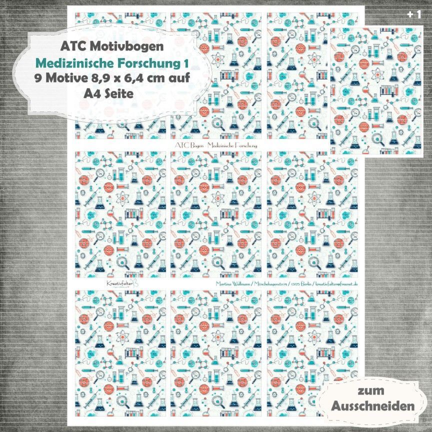 Medizinische Forschung 1 - ATC Motivbogen - A4 - 1 Seite mit 9 Motiven Medizinische Forschung 1 - ATC Motivbogen - A4 - 1 Seite mit 9 Motiven
