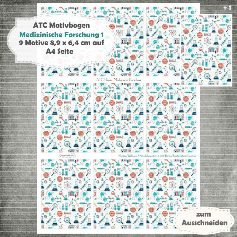 Medizinische Forschung 1 - ATC Motivbogen - A4 - 1 Seite mit 9 Motiven Medizinische Forschung 1 - ATC Motivbogen - A4 - 1 Seite mit 9 Motiven