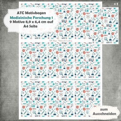 Medizinische Forschung 1 - ATC Motivbogen - A4 - 1 Seite mit 9 Motiven Medizinische Forschung 1 - ATC Motivbogen - A4 - 1 Seite mit 9 Motiven